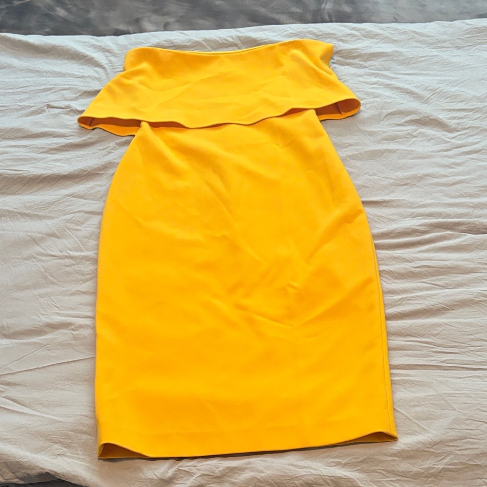 Bright Yellow strapless midi sheath Dress